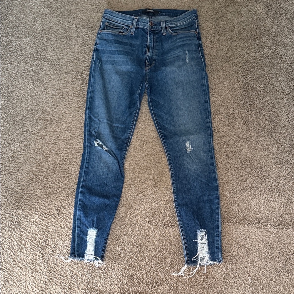 Hudson Jeans Women's Distressed Skinny Jeans in Dark Blue